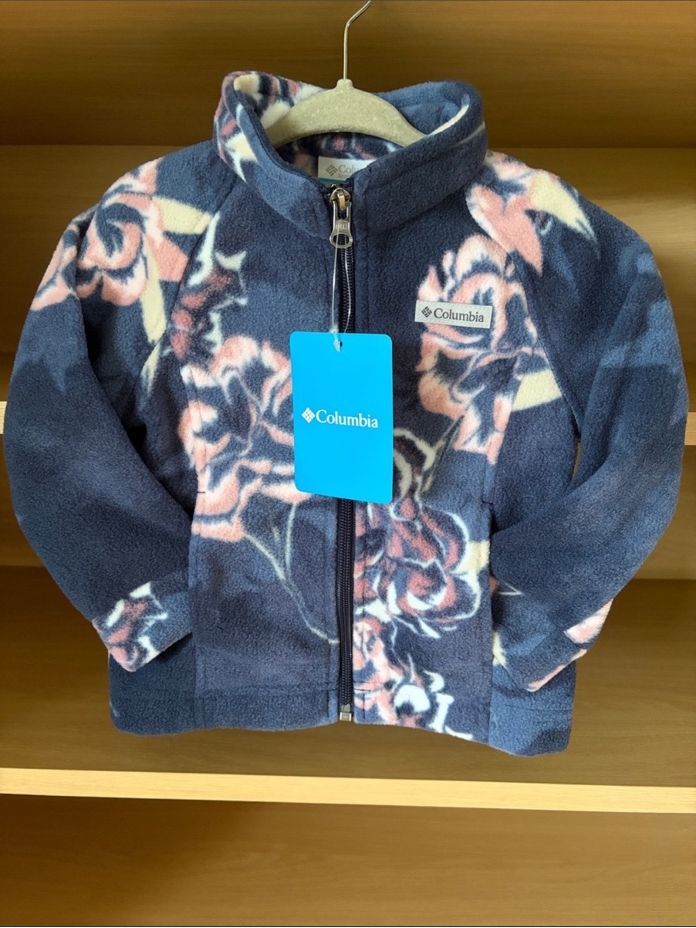 NWT-Columbia Girls' Benton Springs II Fleece | Navy/Pink Flowers | 2T